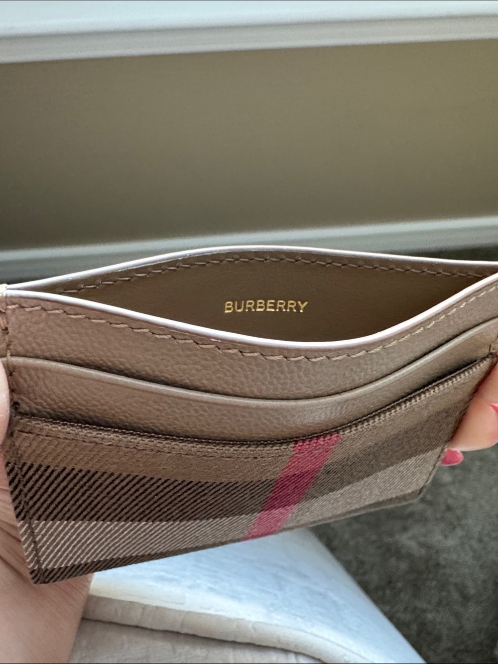 Burberry Chestnut Beige and Red Striped Card Holder